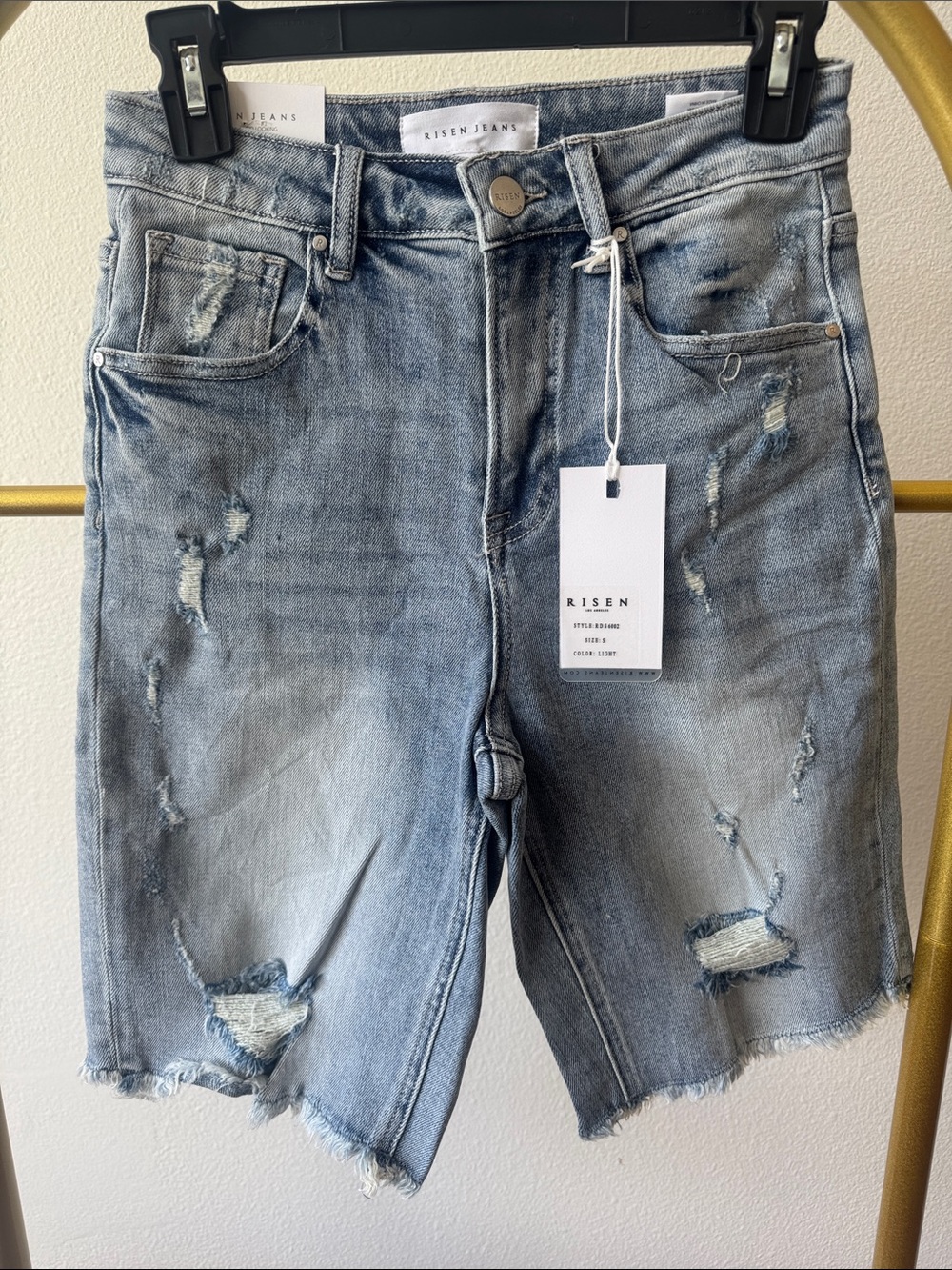 Risen Jeans Women's Distressed Light Blue Denim Shorts